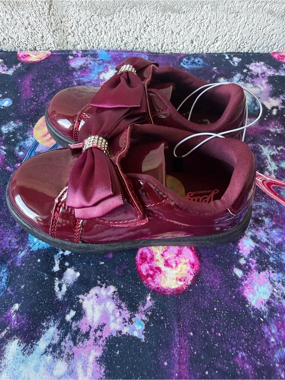 Girls' Burgundy Patent Dress Shoes with Satin Bow Accent